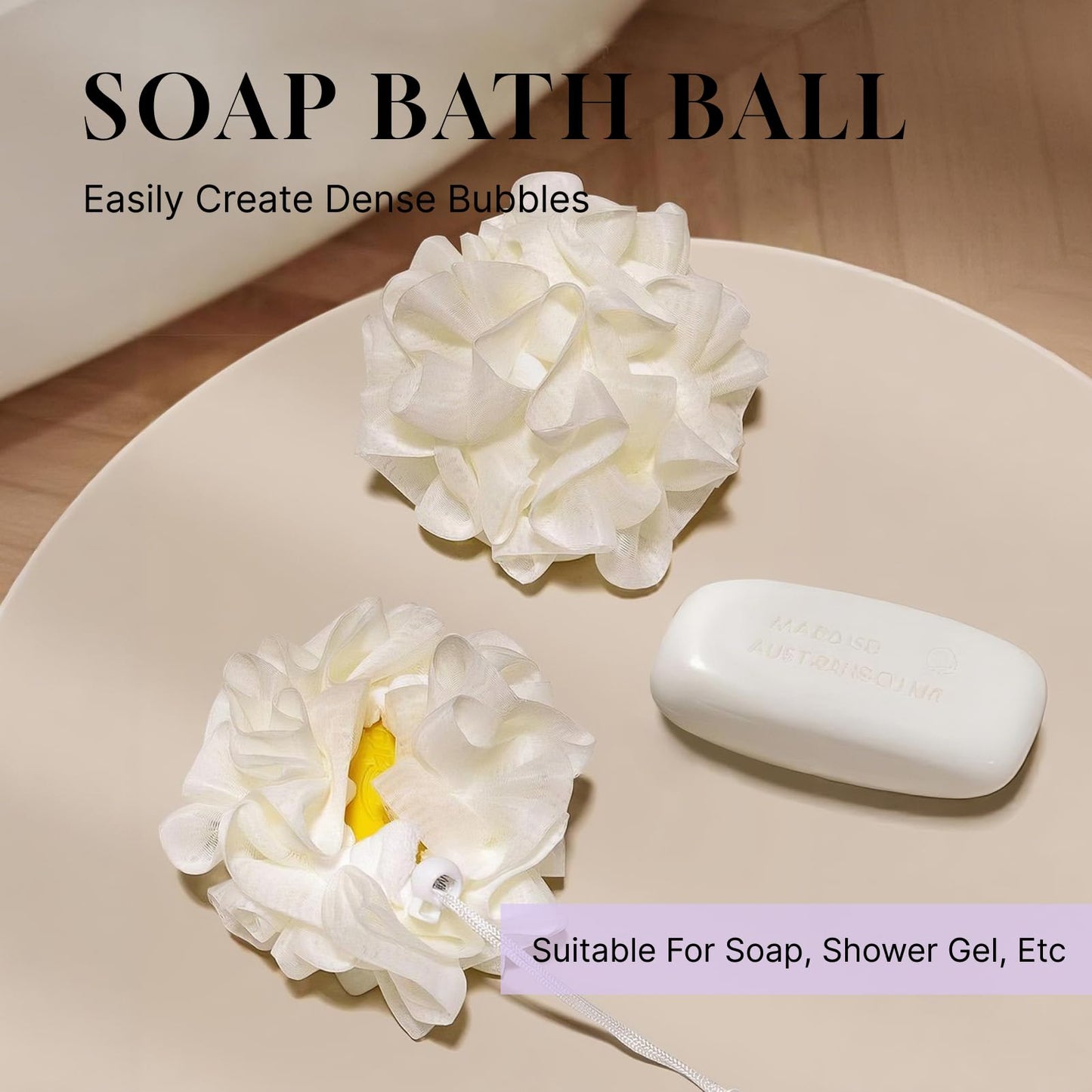 2 PCS Soap Loofah Pouch - 2-in-1 Soap Bar Loofah Washcloth Combo, Bath Sponge with Drawstring for Holding Bar Soap, Cleansing & Smooth Skin (Beige)