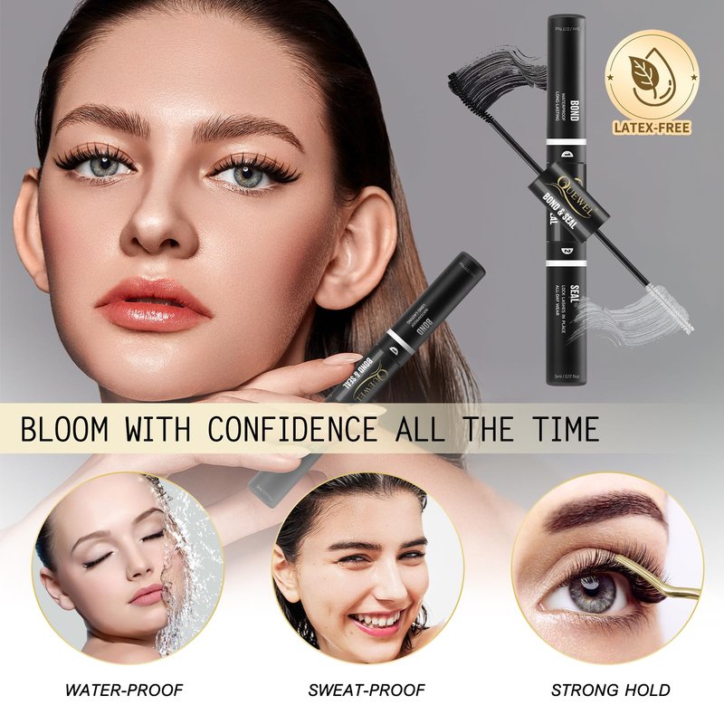 QUEWEL Lash Clusters Bond and Seal, Black Cluster Lashes Glue for DIY Eyelash Extensions, Strong Hold&Waterproof Eyelash Clusters Glue, Gentle Lashes Glue