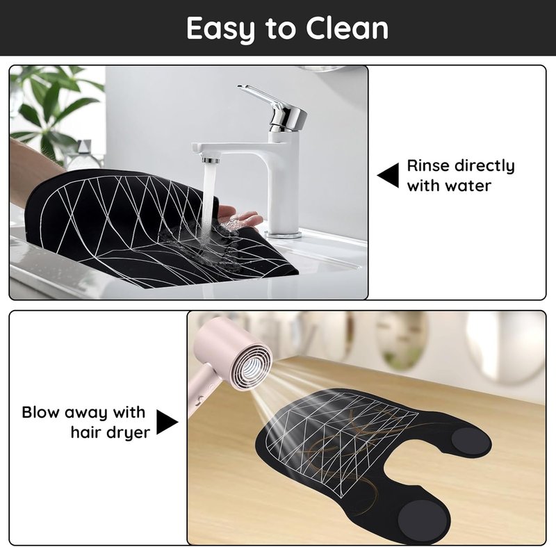 Hair Cutting Guide Mat - Waterproof Silicone Cutting Mat for Professionals | Black, Longer Design with Weighted Neck Wrap
