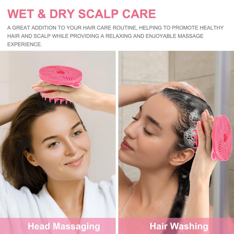 INNERNEED 2-in-1 Silicone Body Scrubber and Scalp Massager Shampoo Brush, Food-Grade Soft Material, More Hygienic, Easily Lather, Convenient for Travel, Gym, Business,etc (Pink)