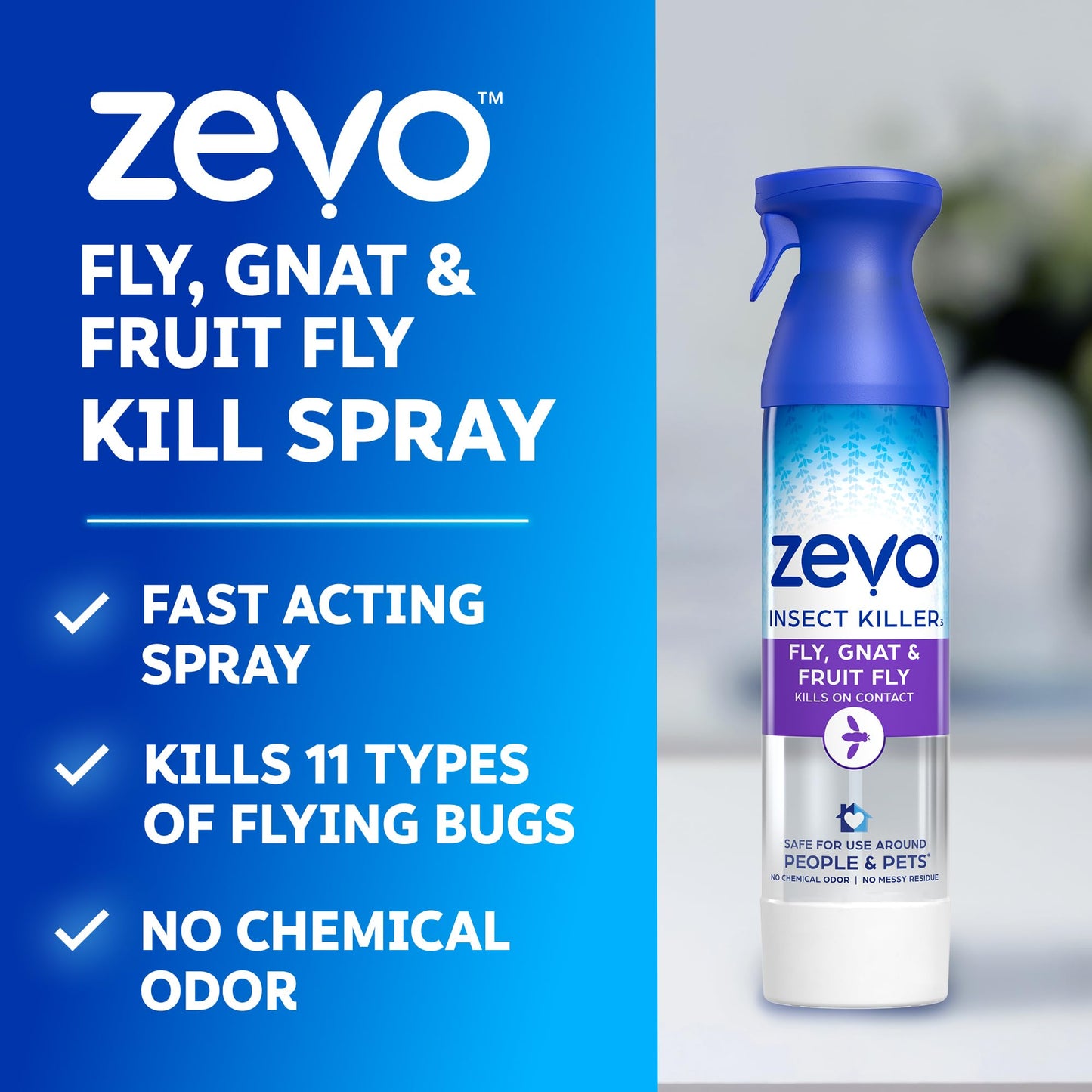 Zevo Flying Insect Killer Spray - Fruit Fly, Gnat, Fly & Mosquito Bug Spray for Home Use with Rosemary & Cornmint Oil - Indoor & Outdoor Use (2 Bottles)