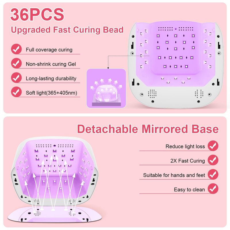HELIVIVE Cordless UV LED Nail Lamp, 80W Rechargeable Nail Dryer with 4 Timers, Atmosphere Light & Mirror Base, UV Light for All Gel Nails, Ideal for Training,Nail Art Practice,Home & Salon Use (White)