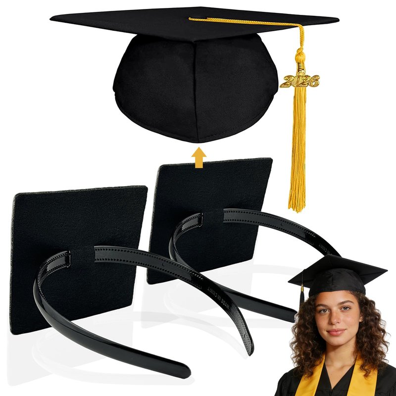 LIHELEI Graduation Cap Headband, Pro-Grip Stabilizer Grad Cap Headband Insert for Suitable for All Hairstyles-2 Pack Black