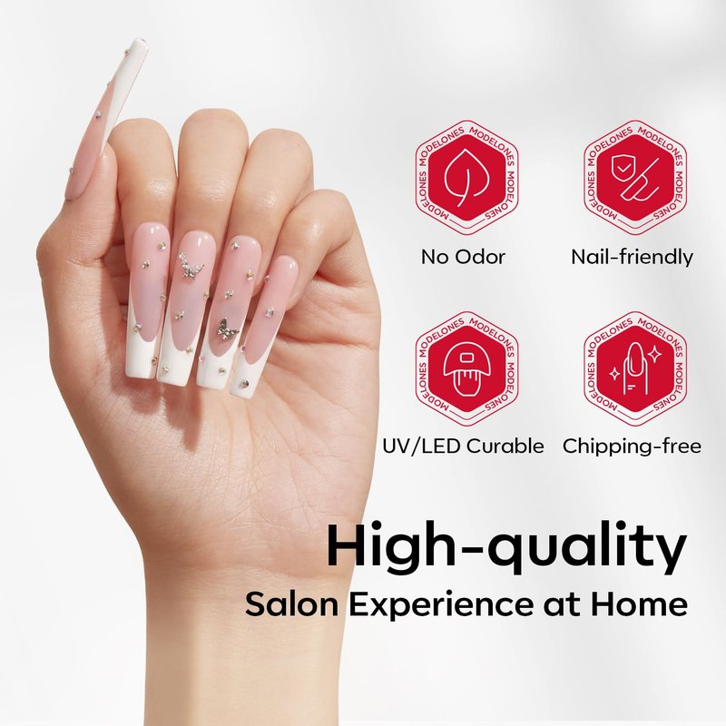 Modelones Long Square Nail Tips - 216PCS Pre-Shaped Acrylic Gel Extensions | 2XXL Size, Clear Finish