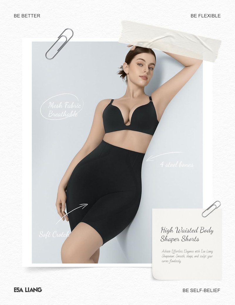 Esa Liang Shapewear - High Waisted Tummy Control Shorts | Thigh Slimmer Body Shaper for Women