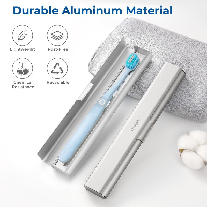 Oralphi Aluminum Toothbrush Travel Case, Portable Travel Toothbrush Holder, Durable Manual Toothbrush Box Container for Traveling, Bathroom, Camping, Business Trip-1Pack Silver