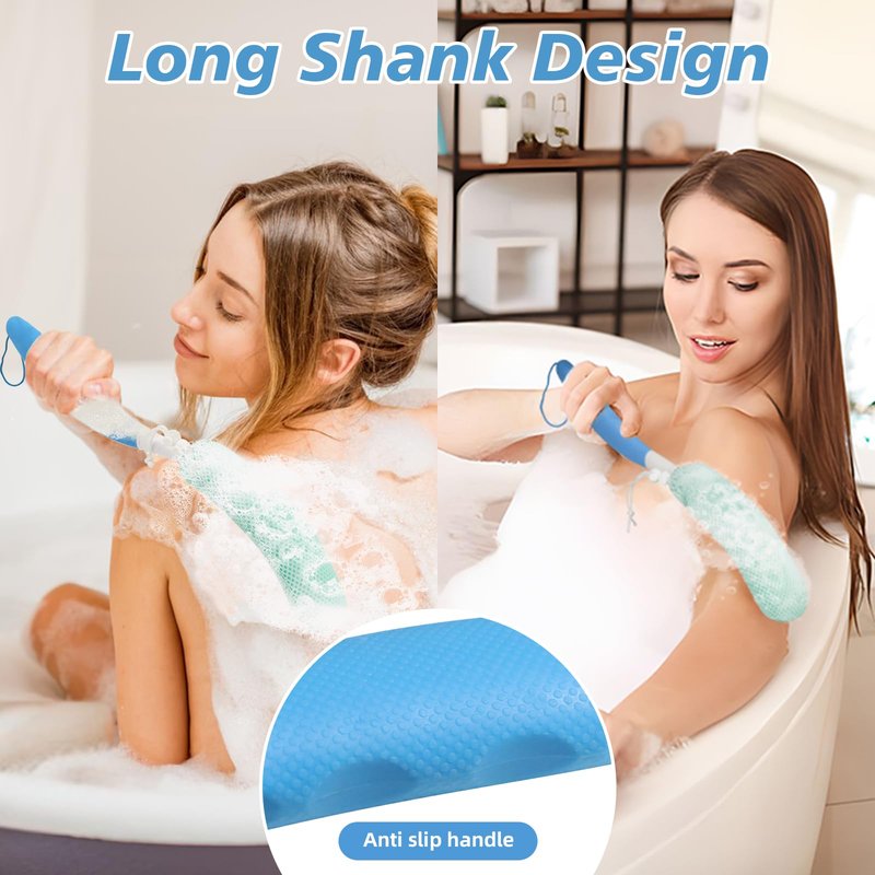KkaFFeKkaFFe Shower Back Brush With Long Handle, 15.35" Body Brush, Back Scrubber for Men Women, Handled Sponge Body Exfoliator, Loofah Scrubber for Aid Bathing
