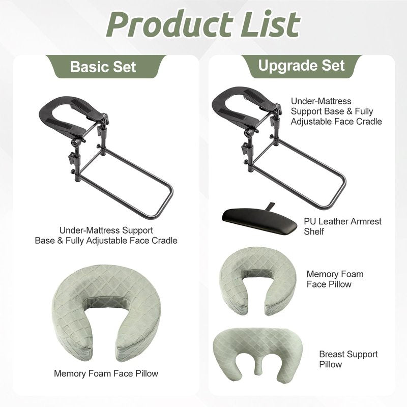 Massage Headrest for Bed, Adjustable Massage Face Cradle at Home, Portable Massage Table Kit for Sleeping Mattress, Face Down Pillow After Eye Surgery (with Armrest Shelf & Breast Pillow)