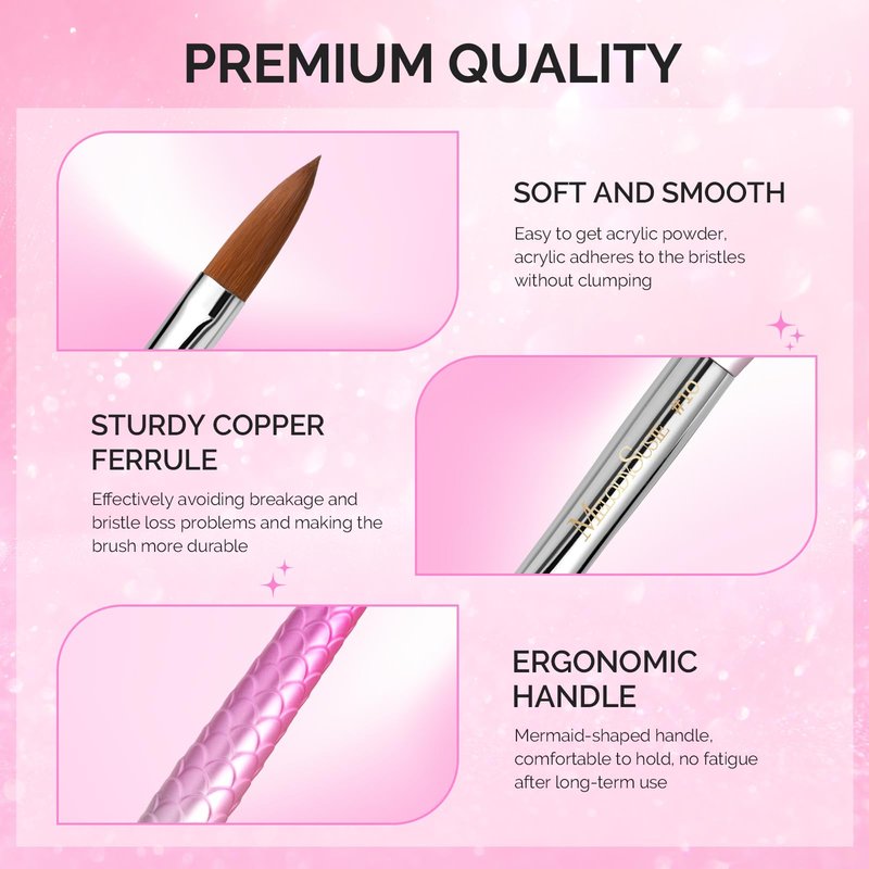 MelodySusie 3Pcs Acrylic Nail Brush Set, Size 8/10/14 with Brush Holder, Nail Art Brushes for Acrylic Application Powder Nail Extension and 3D Carving, Nail Art Tools for DIY Home Salon, Pink-Silver