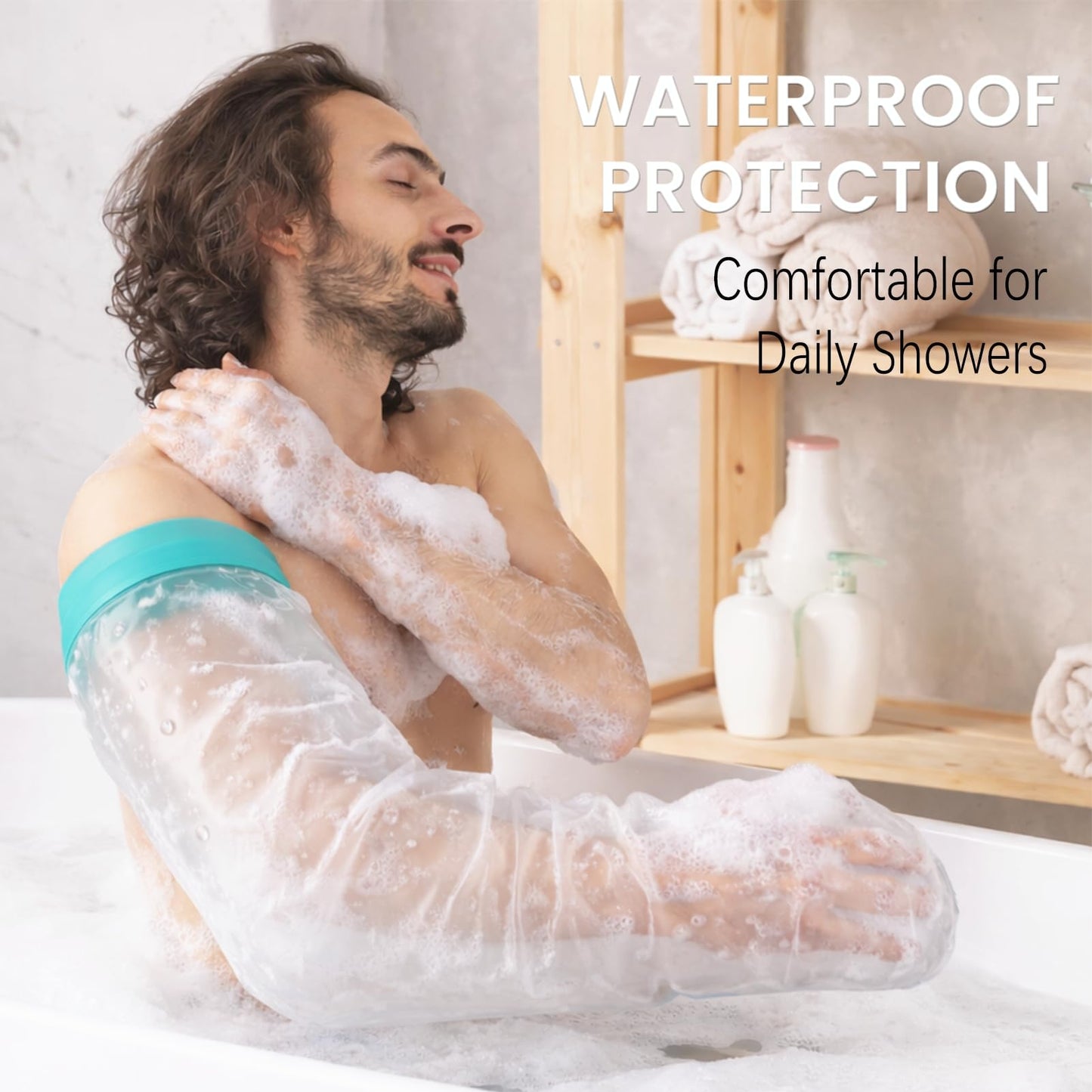 Waterproof Cast Covers for Shower Arm, Reusable Soft Adult Long Arms Protector Bag after Surgery, Comfortable Durable Showering Sleeve for Wound Hands/Wrist/Elbow/Finger, Recovery Supplies Gifts