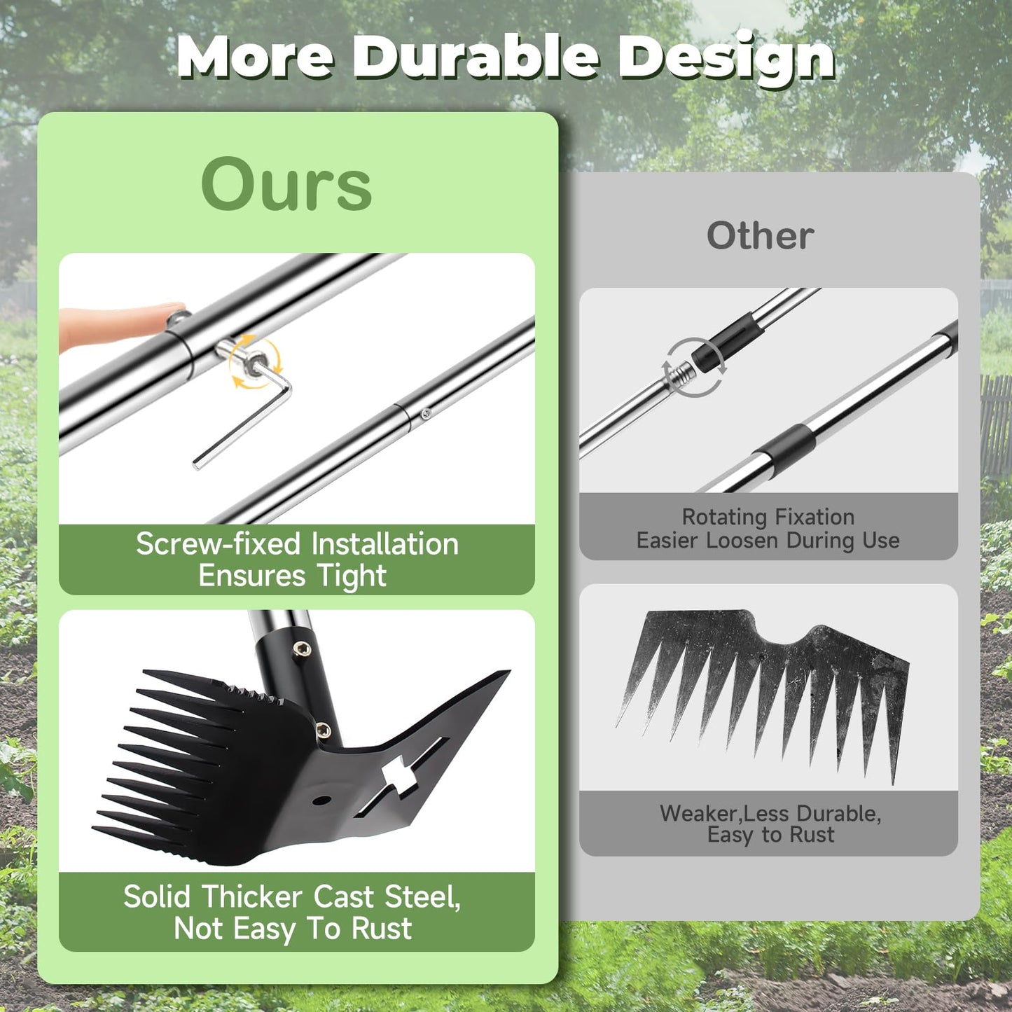 LAWFYMORI 2.0 Weed Puller Tool with Long Handle, 56" Heavy Duty Garden Hoe & 10 Teeth Weed Rake, 2 in 1 Manual Hand Gardening Weeder, Upgraded Weeding Remover Tools for Garden, Yard, Patio, Lawn