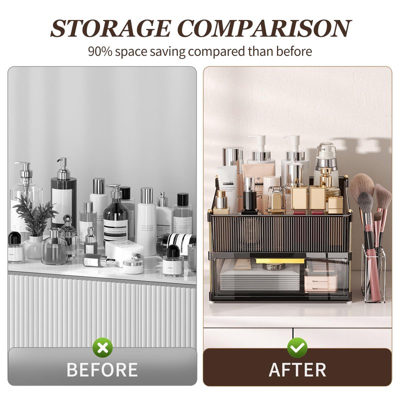 INVSSENE Stackable Makeup Organizer Countertop, Storage Perfume Skincare Cosmetic Lipstick Face Mask Makeup Brush Holder Palettes, Ideal for Vanity Bathroom Counter