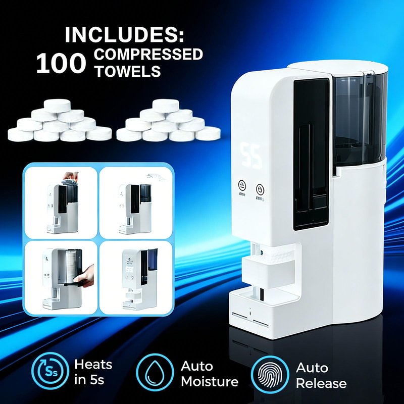 Hot Towel Dispenser for Face & Bathroom, Automatic Hot Towel Heater Machine, 5-Second Warm Moist Towels, Safe 131°F Temperature, Includes 100 Disposable Towels for Skincare & Home Spa