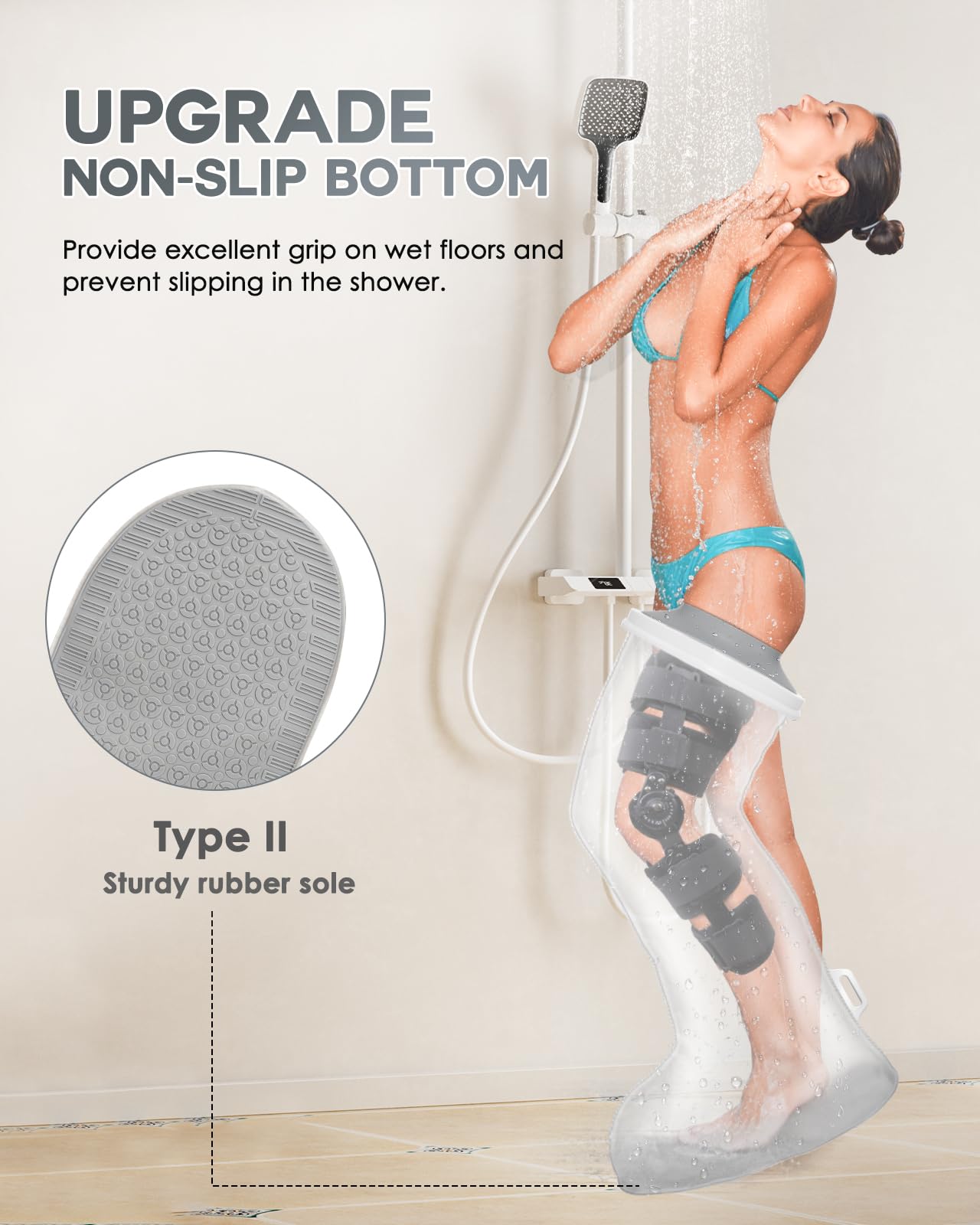 Waterproof Foot Cover for Shower Adult with Upgraded Non-Slip Bottom, Shower Boots for Foot After Surgery, Watertight Ankle Cast Protector Showeing Boot Cover for Bandage Dressing Wound, Reusable