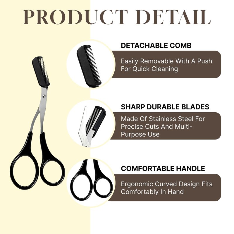 3Pcs 2 in 1 Eyebrow Scissors with Comb and Brush Set Professional Eyebrow Trimmer for Women and Men Stainless Steel Beauty Grooming Tools for Shaping and Makeup Prep