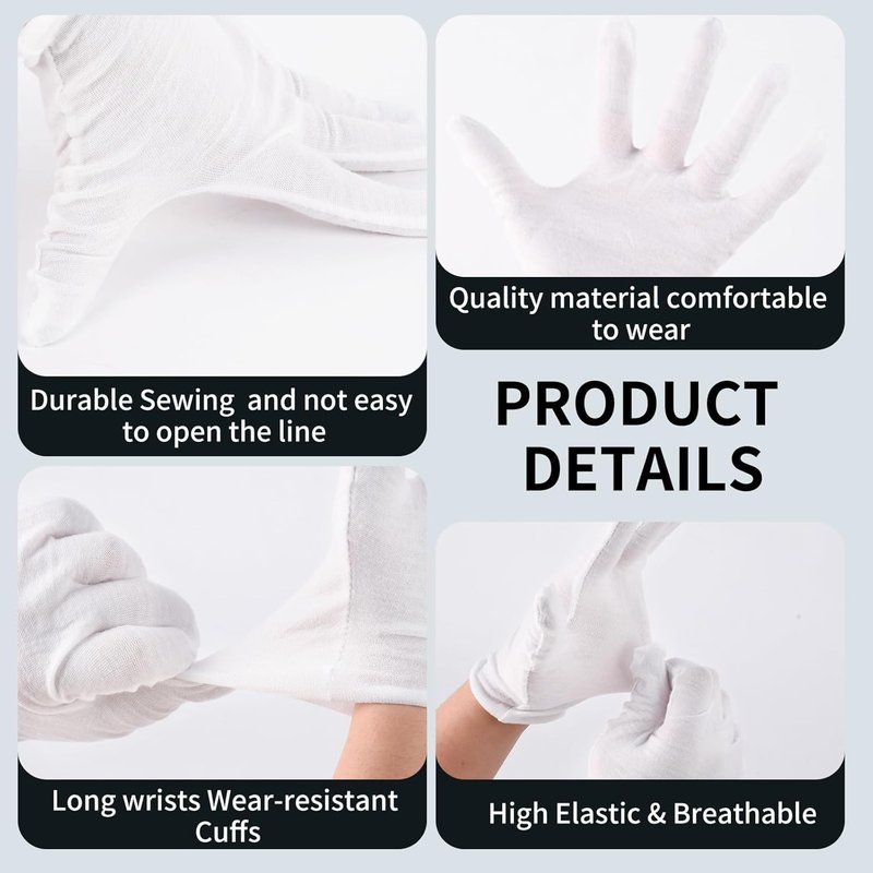 Skiennix Cotton Gloves - 60 Pcs Moisturizing Sleep Gloves for Dry Hands | Eczema Treatment & Jewelry Inspection