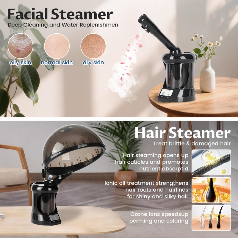 Hair Steamer, Hair and Face Steamer with Extendable Arm, Portable Tabletop Steamer, Ideal for Home Personal Care and Beauty Salon