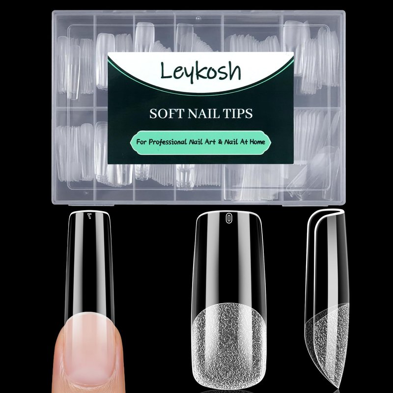 Long Square Nail Tips, 216pcs Acrylic Fake Nails Gel Nail Tips Soft, Full Cover Pre-Shaped Matte Clear Press on Nails for Extension, Diy at Home Manicure 10 Sizes