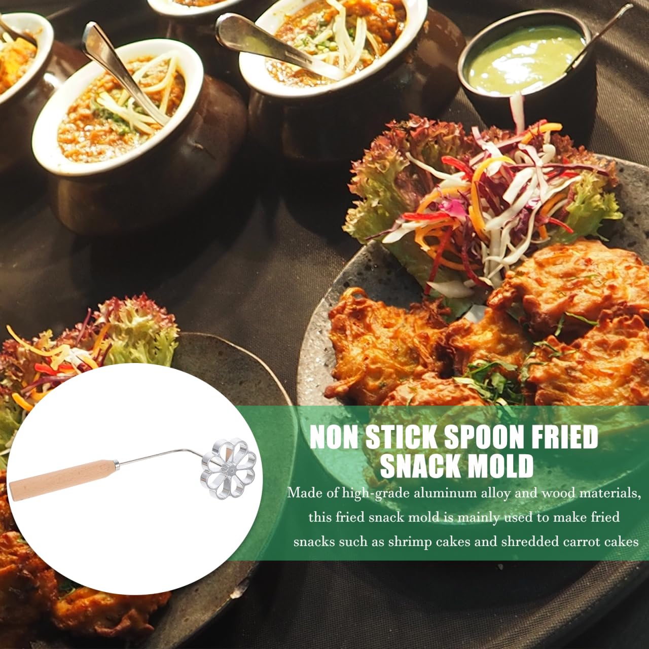 Hemoton Portable Fried Snack Mold 2-Cavity Flower Waffle Mold Kitchen Cooking Utensil for Deep Frying Carrot Cakes Shrimp Cakes and More 10.23X3.54X2.95 Inch