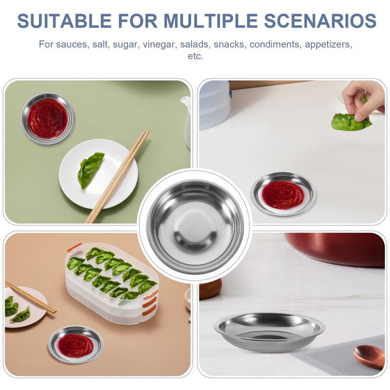Hemoton 10Pcs Stainless Steel Sauce Dishes 3.93 Inch Round Mini Plates for Condiments Mustard Appetizers Bbq Sushi Snack Serving Home Restaurant