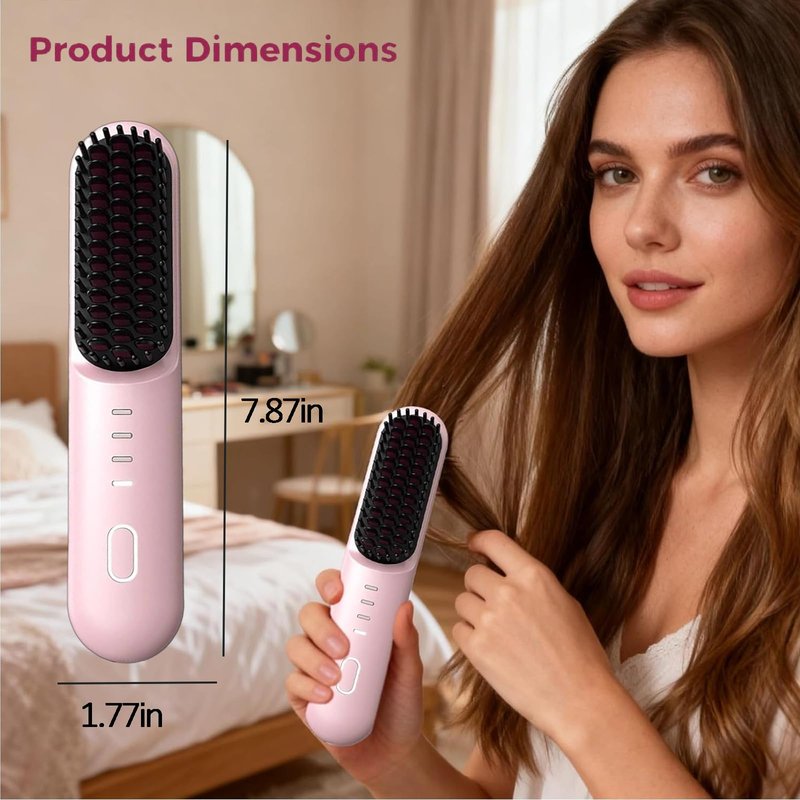 Hounyoln Go Pro Hair Brush for Hair, 4000mAh Cordless NumoyaGo Brush Pro, 30s Rapid Heating, 4 Temp Settings (140-200°C) Hair Straightener Brush (Beige)