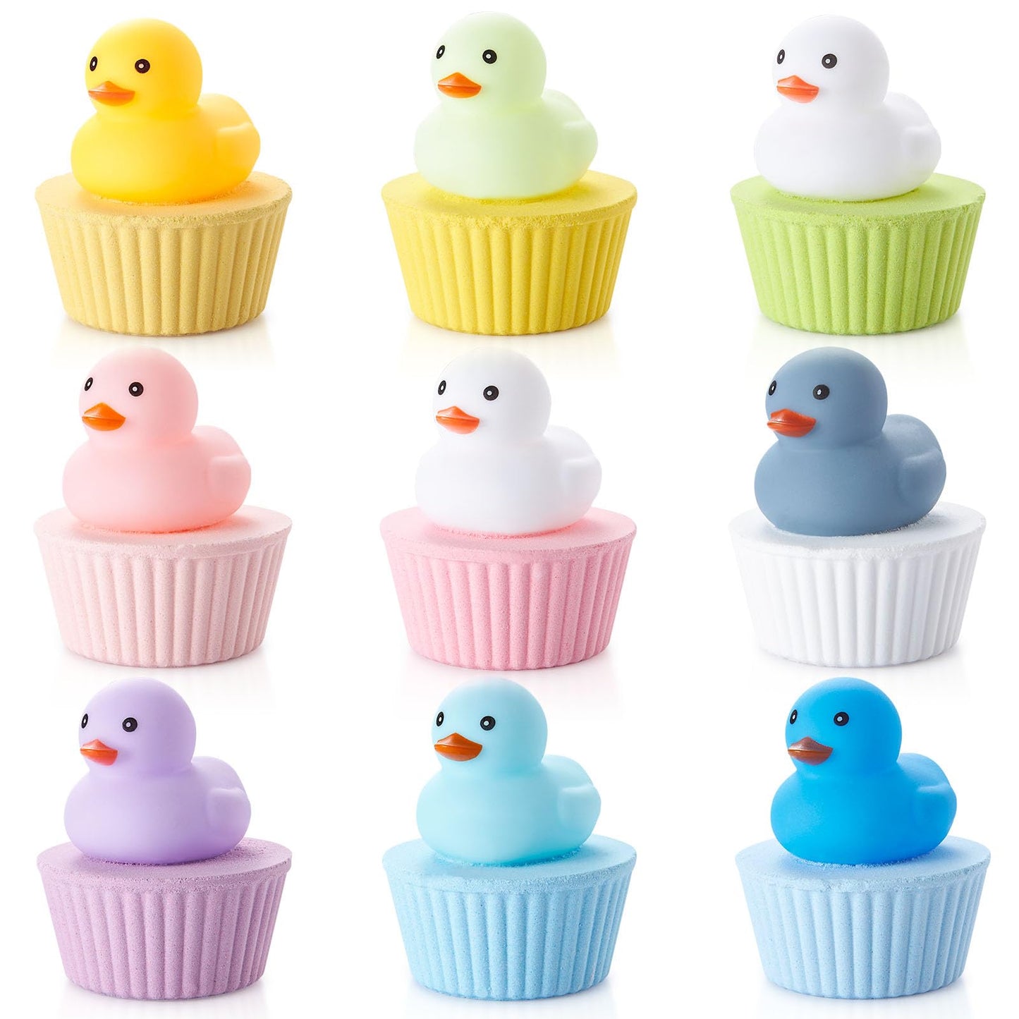 JET LAG 9PCS Cute Duck Bath Bombs for Kids, Handmade Fizzies Bathbombs for Women, Natural & Kids Friendly - Cupcake Gift Set for Birthday Christmas Easter Valentine's Day