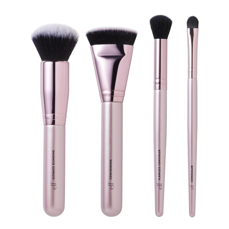 e.l.f. Complexion Perfection Brush Kit - 4-Piece Vegan Makeup Brush Set for Foundations & Concealers