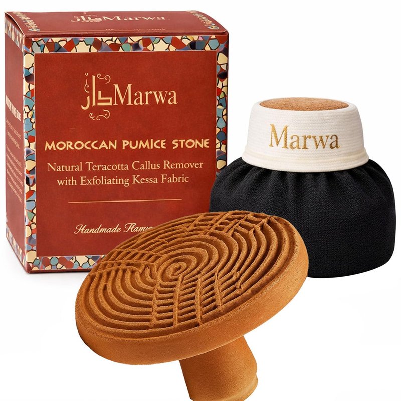 Pumice Stone for Feet – Handmade Moroccan Terracotta Callus Remover, Kessa Fabric Non-Slip Grip, Natural Exfoliator for Cracked Heels Smooth Soft Skin | Hammam Foot Scrubber