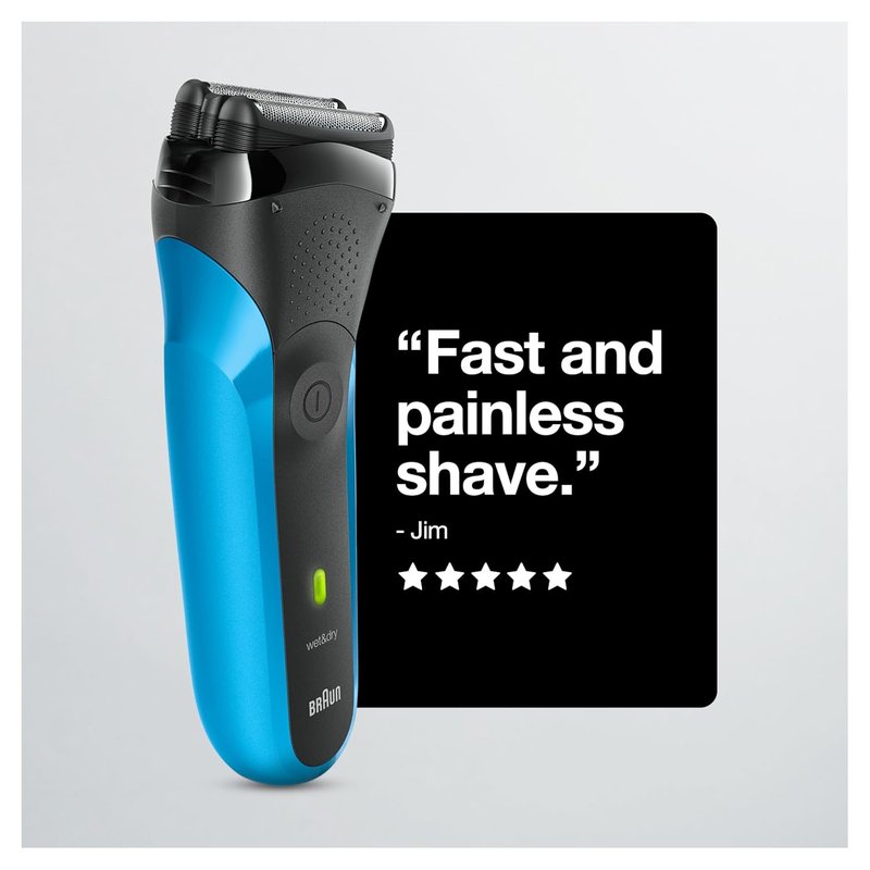 Electric Shaver for Men - Series 3 3010s Wet & Dry Rechargeable Razor | Blue