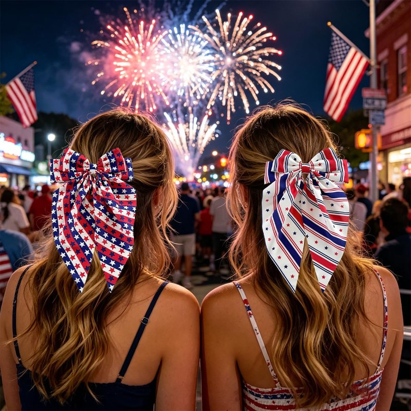 4th of July Hair Clips for Women 2 Pcs Red White Blue Star Stripes USA Flag Big Bows Oversized Long Tail Design with Non-Slip Alligator Clips Patriotic Independence Day Memorial Day Accessories Gifts