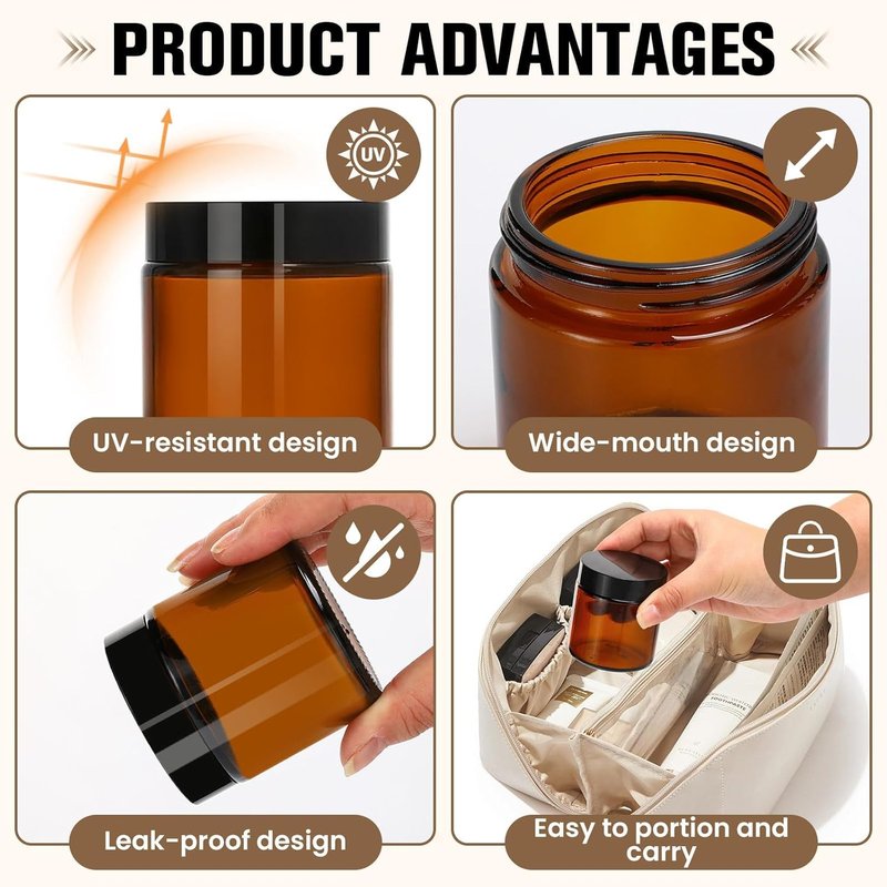Amber Glass Jars - 30 Pcs 2 oz Leak-Proof Containers with Lids, Labels & Spatulas | Ideal for Essential Oils, Spices & Candle Making