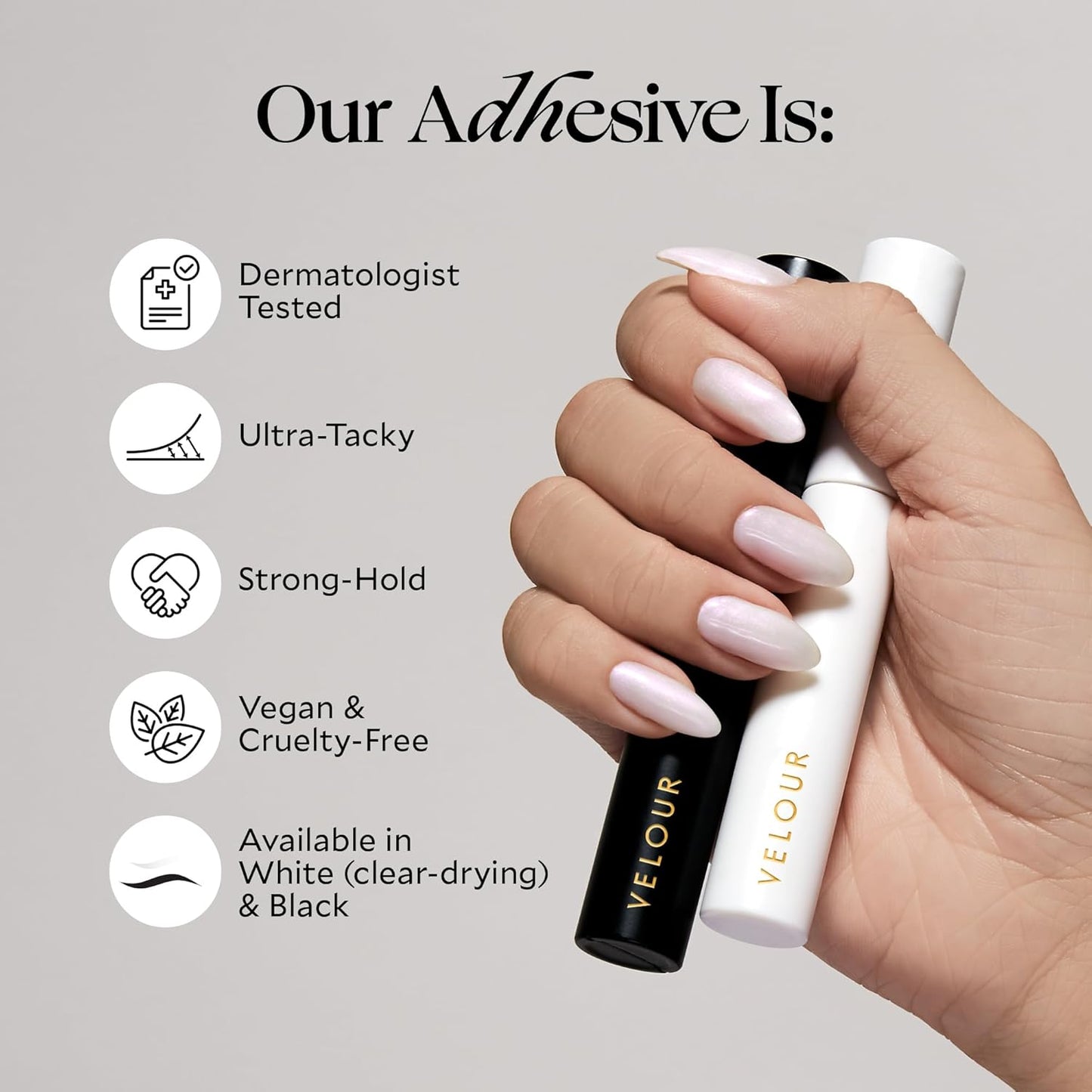 Velour Strong Eyelash Glue - Super Hold Vegan Adhesive with Brush-On Applicator | Latex-Free for Strip and Individual Lashes (White)