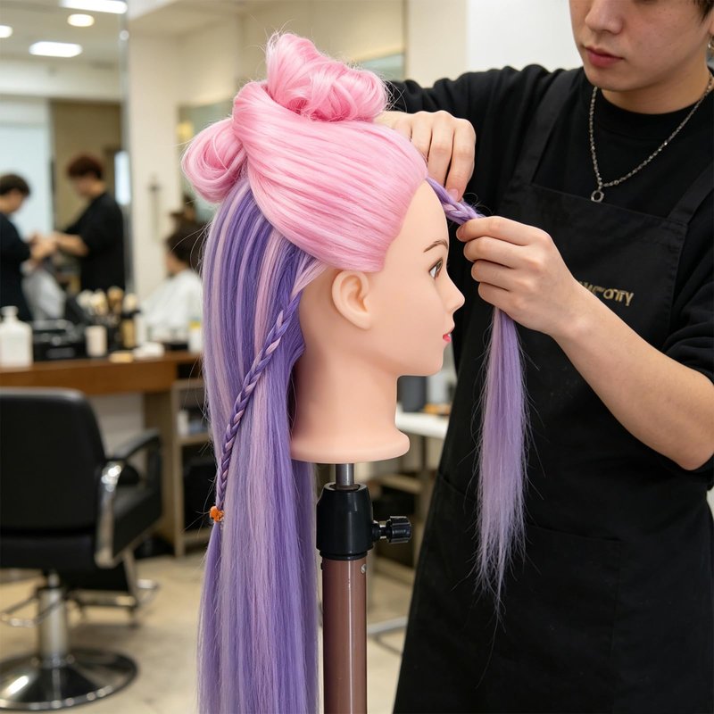 Eumos Mannequin Head with Hair, 29'' Doll Head for Hair Styling Training Head Manikin Practice Cosmetology Doll Head Styling Hairdressing Training Braiding Heads with Clamp Holder (Pink Purple)