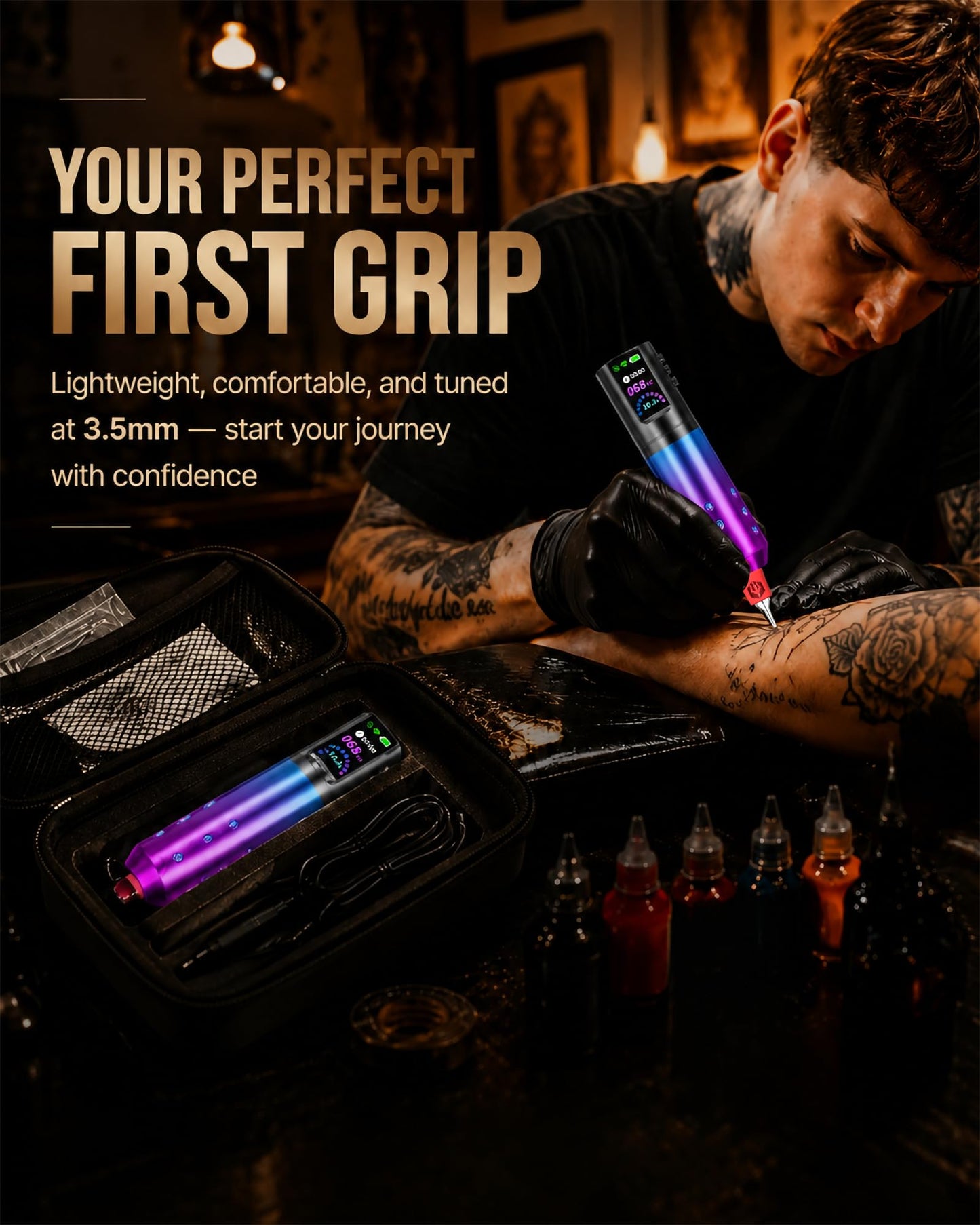 POSEIDON Wireless Tattoo Gun Kit, 2300mAh, LED Display for Beginners