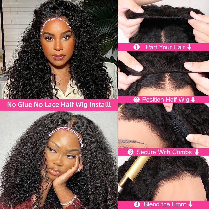Perismodа Burmese Curly Half Wig - Glueless Human Hair with 200% Density | 18-Inch Kinky Curly Style