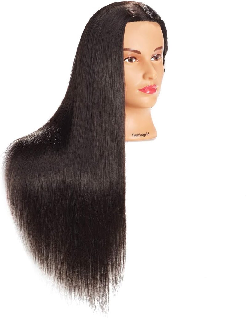 Hairingrid Mannequin Head - 26"-28" Hair Styling Training Doll with Synthetic Fiber Hair & Clamp Holder | Black