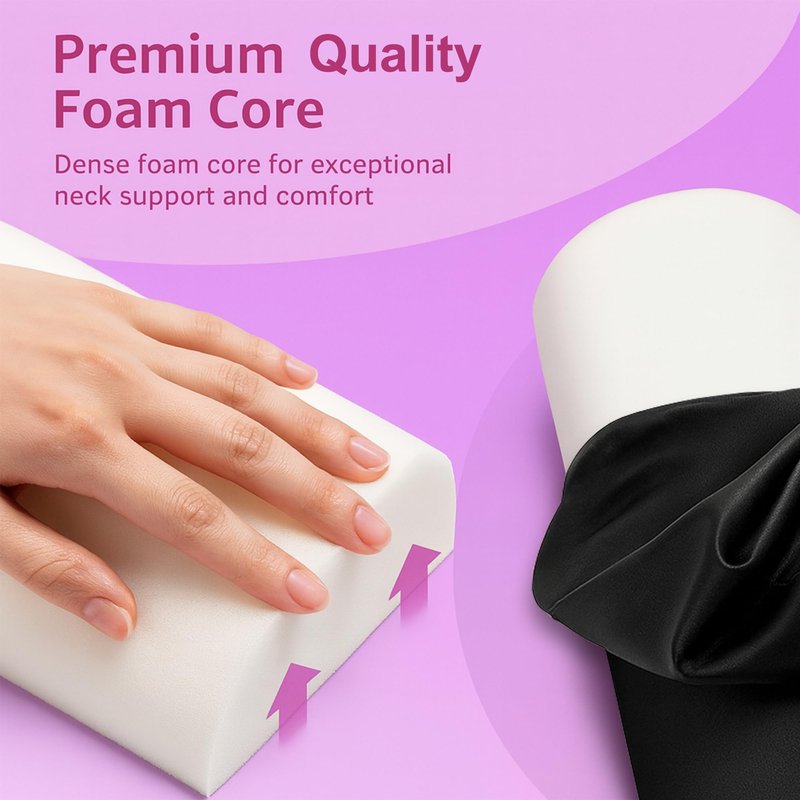 Celmuron Half-Round Bolster Pillow for Massage and Yoga, High-Density Support Cushion for Neck, Knees, Back & Ankles, Black, 17.8''L x 8''W x 4.7''H