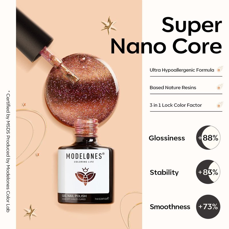 modelones Gel Nail Polish Set, 6 Colors Winter Nude Brown Gel Polish Glitter Burgundy Shiny Champagne Gold Magnetic Cat Eye Effect Sparkle Stunning Home Nail Art Kit Gift for Girl Women