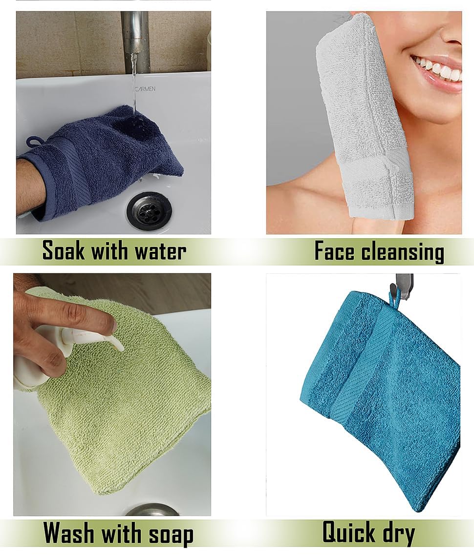 ZUPERIA Premium Bath Mitts - Pack of 6 (6 x 9 Inches) - 100% Cotton European Style Washcloths with Loop - Super Soft and Absorbant Bath Washcloths (Grey/White, 12 Pack)