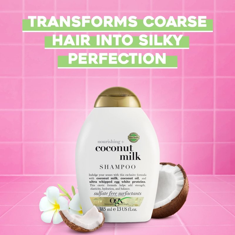 OGX Nourishing Coconut Milk Shampoo | For Strong Hair | With Coconut Oil | Egg White Protein | Sulfate-Free