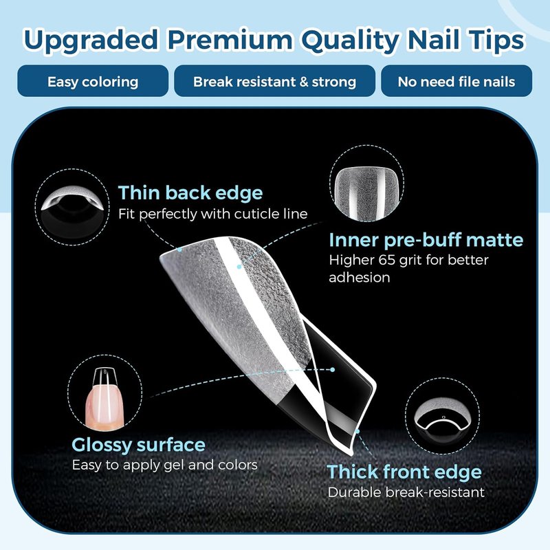 Short Coffin Nail Tips - 240pcs Soft Gel Half Matte Clear Fake Nails | Pre-Shaped for Beginners & Professionals