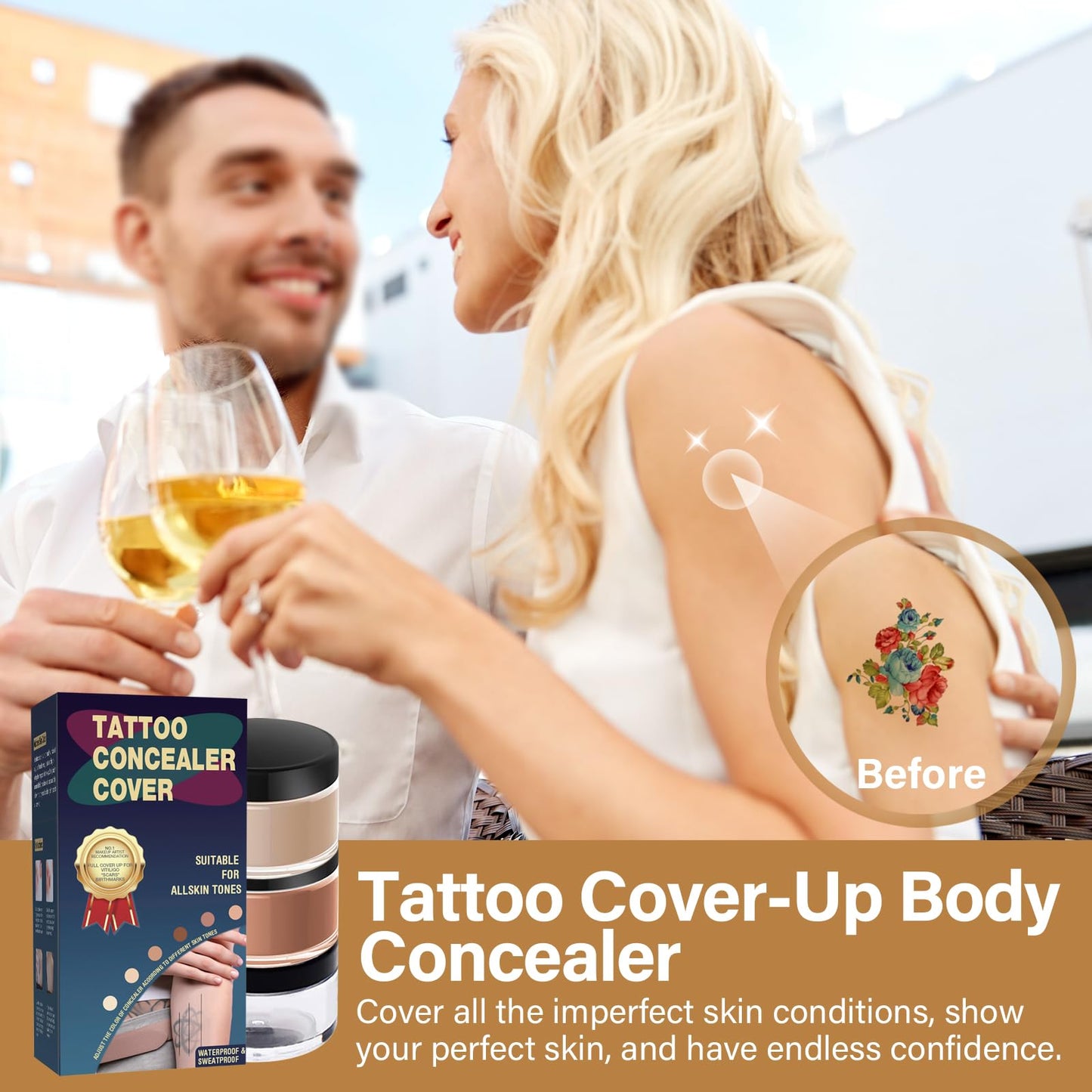 Tattoo Cover Up Makeup Waterproof, 2-Shade Professional Concealer Kit for Tattoos, Scars & Skin Imperfections, Full Coverage Camouflage Cream, Sweat & Transfer Resistant