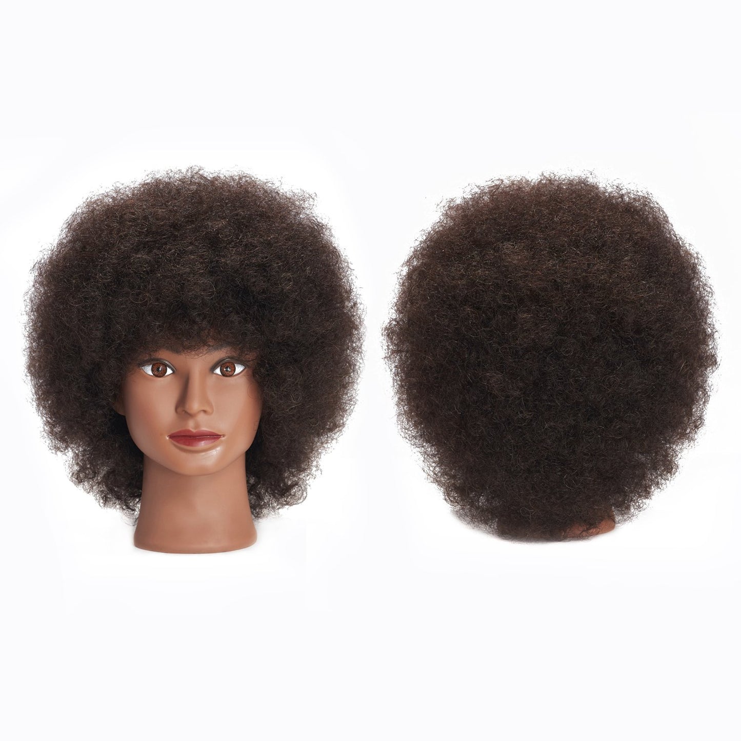 Traininghead 100% Real Hair Mannequin Head Training Head Cosmetology Doll Head Manikin Practice Head Hairdresser with Free Clamp Holder Female (10 inches afro hair C)
