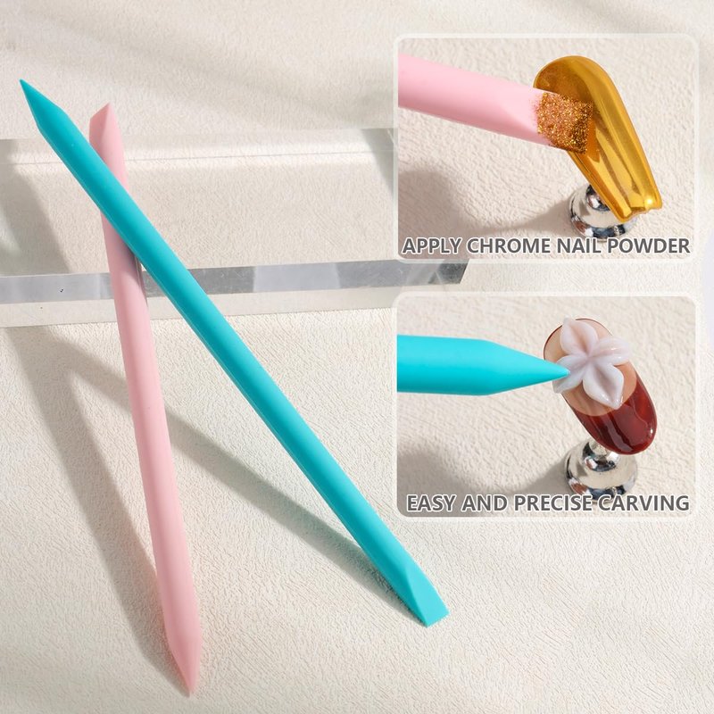 FSpronail 4 Pcs Nail Art Sculpture Pen,Dual Tipped Silicone Nail Tool Resin Nail Art Brushes for 3D Gel Carving Drawing Effect Shaping Apply Chrome Tool for Women Manicure Design at Home Salon DIY Kit