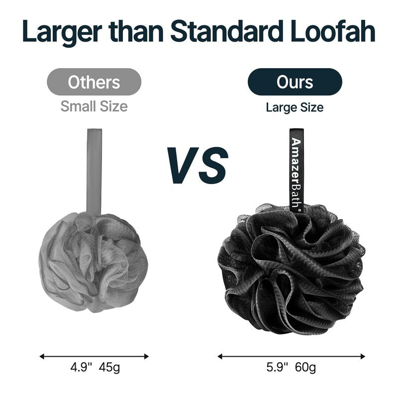 AmazerBath Loofah Sponge, Shower Loofah for Men and Women - Body Scrubber Loofa Set of 3 Classic Black & White Edge, Bath Sponge 60g/PCS