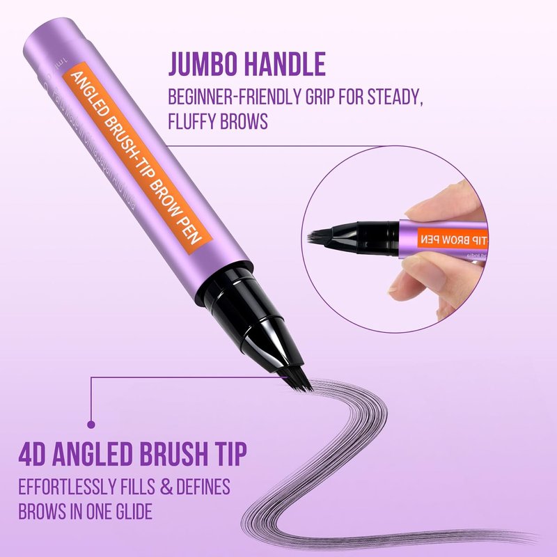 Eyebrow Pen - 4D Micro Brush-Tip for Natural Hair-Like Strokes | Long-Lasting Waterproof Formula, Dark Brown