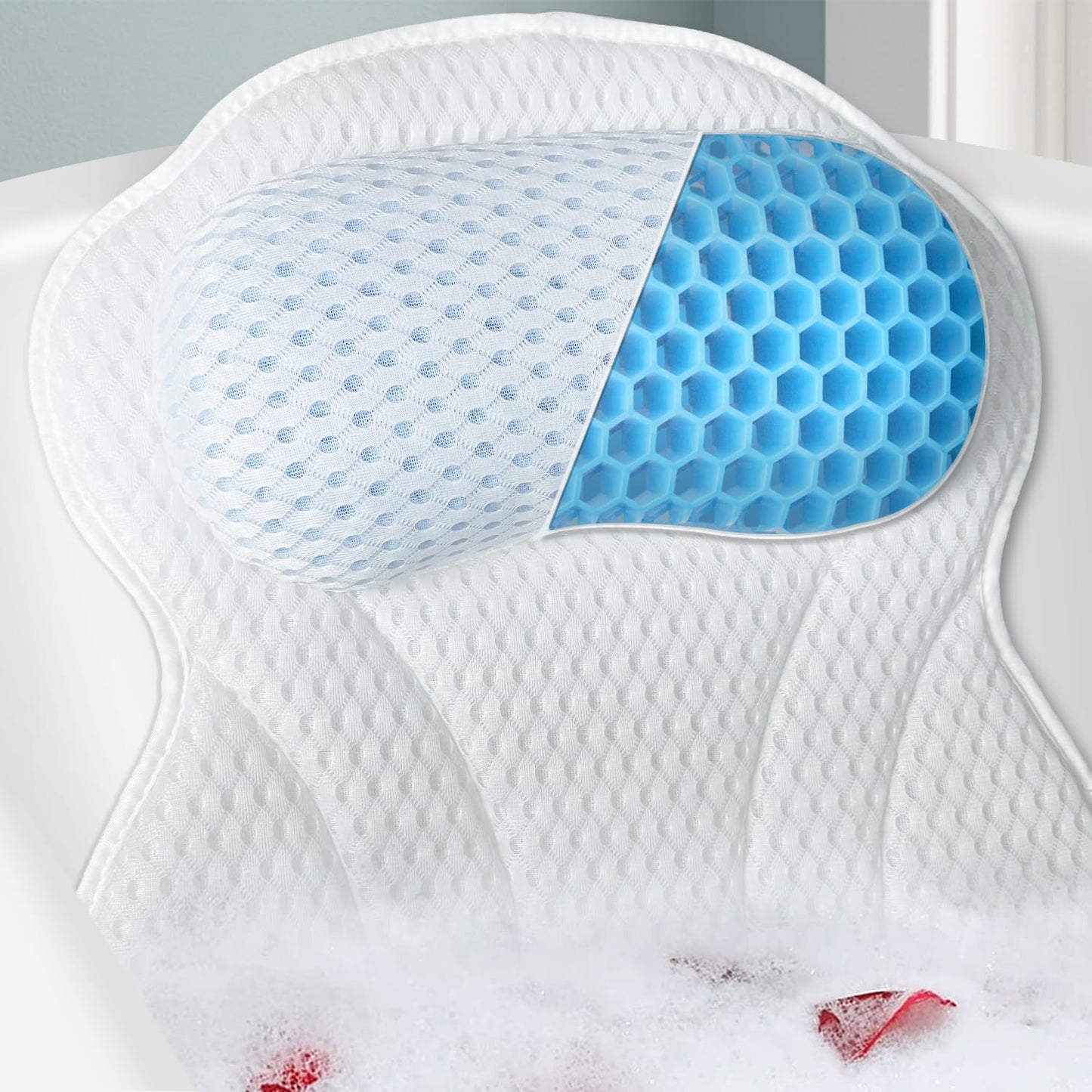 Roslim Bathtub Bath Pillows for Tub - Pillow Headrest with Ergonomic TPE, Neck & Back Support, Upgraded Strong Suction Cups Hook Accessories, Spa Gifts, Off-white, ZCTPEPillow-M