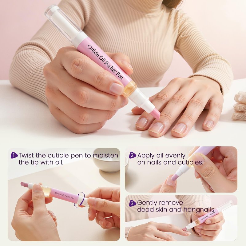 2 Pcs 2 in 1 Cuticle Remover Pen,Ceramic Cuticle Oil Pusher Pen for Hangnails Dry Nails, Nail Pusher Tool for Repair Nourish Moisturize Brighten Nails 2PCS