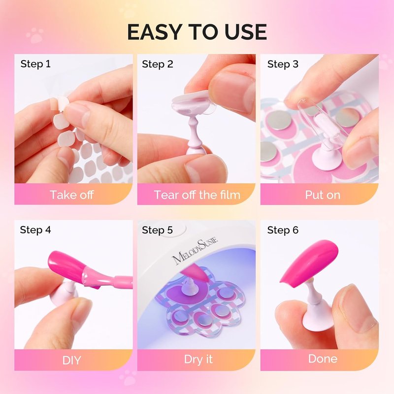 MelodySusie Nail Stand for Press-On Nails - Cute Cat Claw Magnetic Base with Reusable Tape | Rose Pink