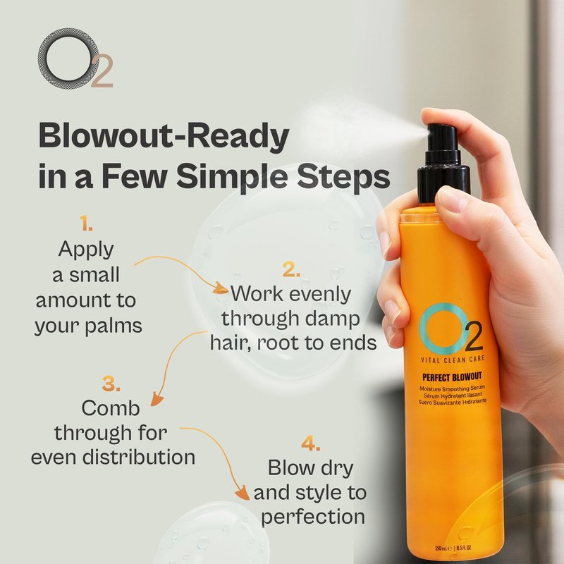 O2 Perfect Blowout Moisture Smoothing Serum – Professional Moisture-Rich Frizz Control & Smoothing Styler for Silky, Free-Flowing Blowouts, Ideal Hair Serum for frizzy hair, 250 mL, 8.5 oz